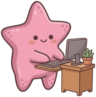 The starfish, tidy desk typing.